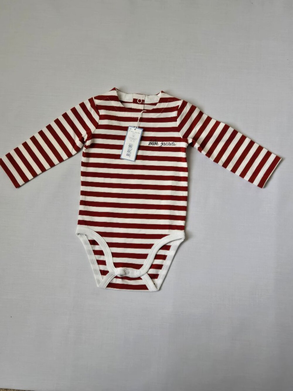 Bébé Jacadi Baby Red Cream Striped Long Sleeve Bodysuit 6M NWT